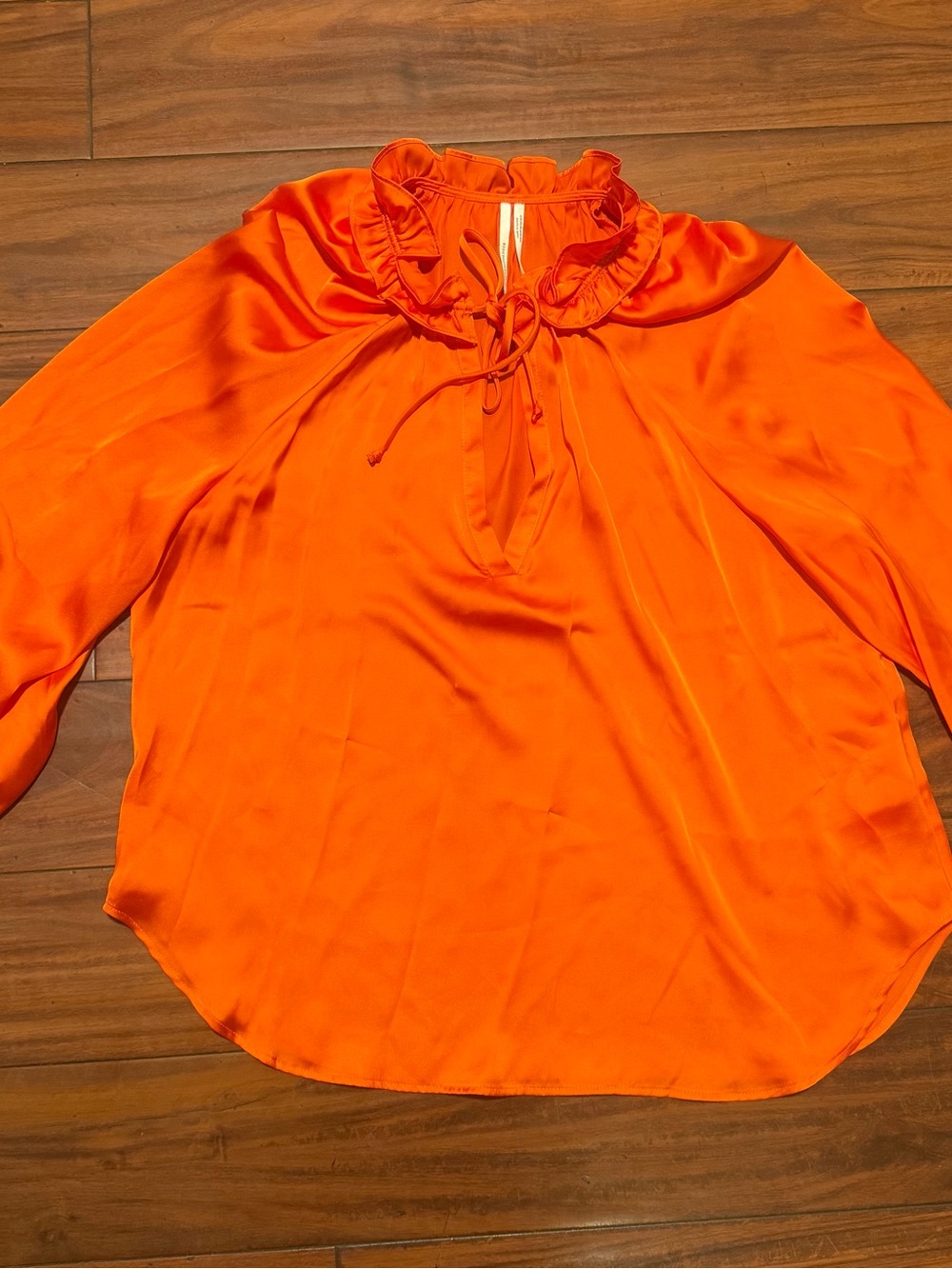 Anthropologie Vibrant Orange Ruffled Tie-Neck Blouse